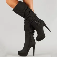 Приятно,, черная замша, на молнии, сапоги на высоком каблуке 12,5 см, Женские ботинки, сапоги до колена, Размер 34–45