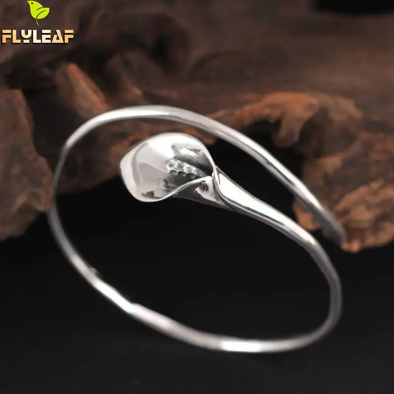 Goede Flyleaf 925 Sterling Zilveren Vintage Calla Lelie Bloem open Armbanden en Armbanden Voor Vrouwen Fashion Lady Sterling zilver sieraden