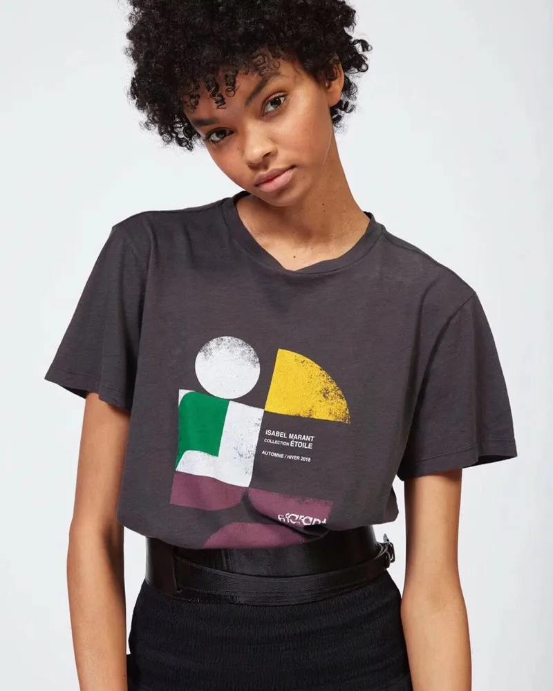 

2019 New Women Summer Cotton T-shirt Geometry and Letter Print Short Sleeve Tshirt