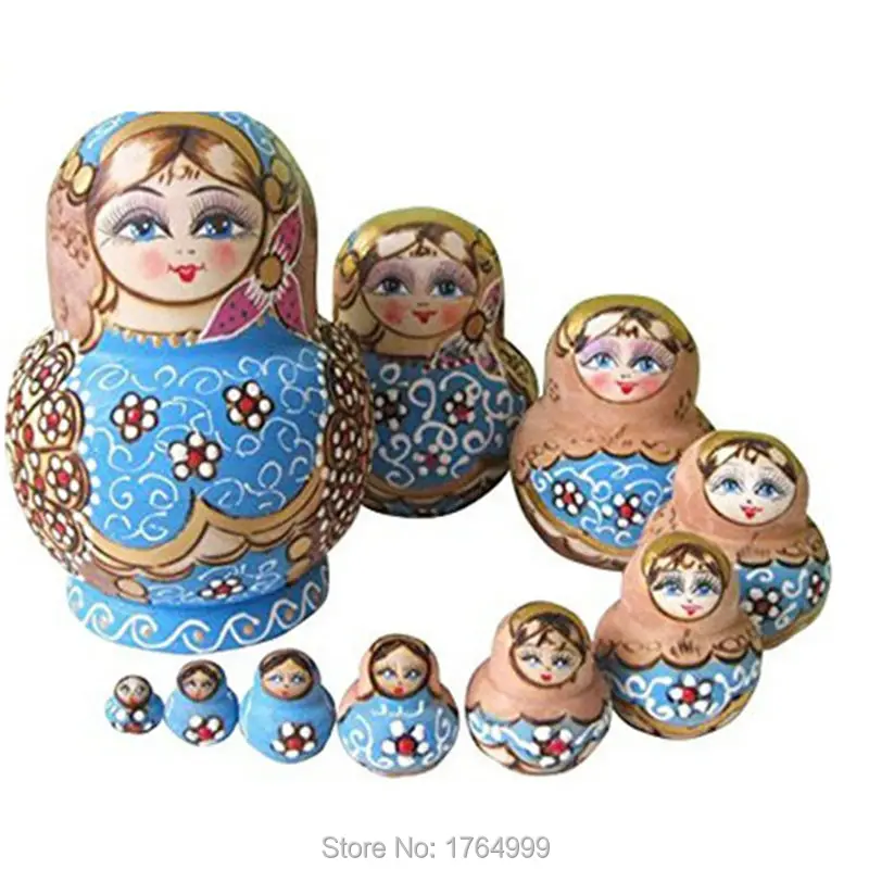 

10pc/SET Wooden Russian Nesting Dolls Braid Girl Russia Traditional Matryoshka Dolls Matrioska Toy Xmas Gift Juguetes 15cm
