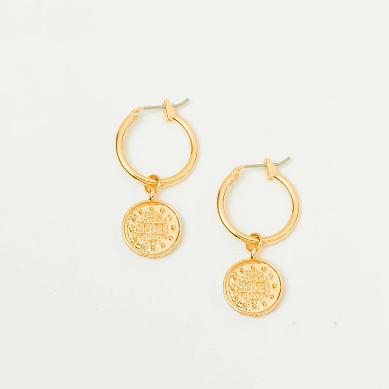 

WTLTC Gold Drop Small Coin Hoop Earrings for Women Round Disc Hoops Earrings Vintage Pendant Huggie Earrings Charms Brincos