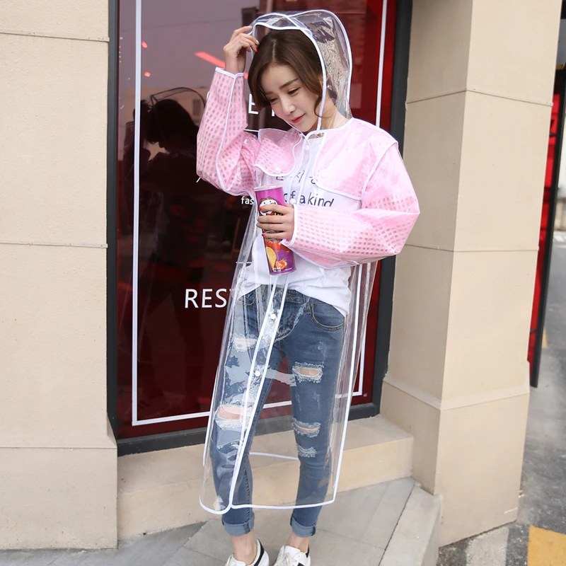 

pink check FASHION WOMEN'S TRANSPARENT EVA RAINCOAT OUTDOOR TRAVEL WATERPROOF rainwear poncho Senhora capa de chuva