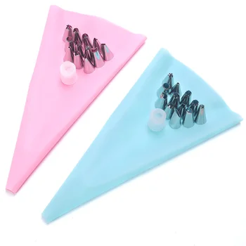 

New 14PCS/SET Silicone DIY Icing Piping Cream Pastry Bags +12PCS Nozzle Tips Set Cake Decorating Tool