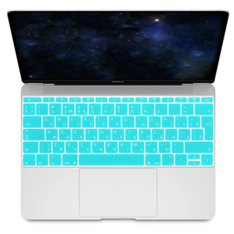 HRH русская Великобритания силиконовая клавиатура кожного покрытия для Macbook Pro 1" A1708( выпуск без сенсорной панели) для Macbook 12" A1534 retina - Цвет: Aqua Blue