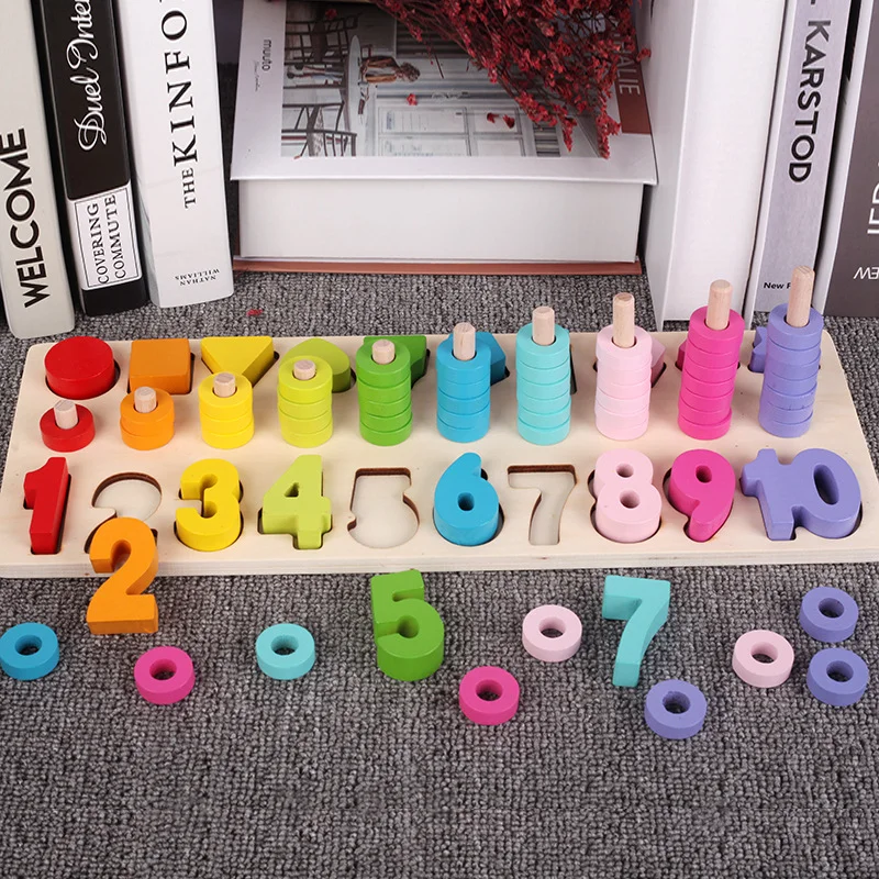 

Wooden Math Toys Digital Shape Pairing Learning Preschool Counting Board Kids Educational for Children Gift