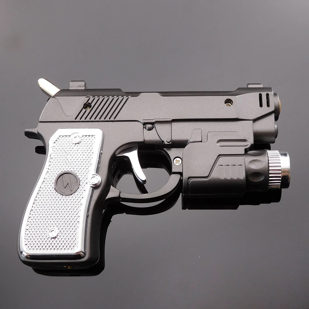 Fashion Plastic model pistol Gas lighters LED Black Fire cigarette lighter Small portable retro With short lights Lighter | Дом и сад