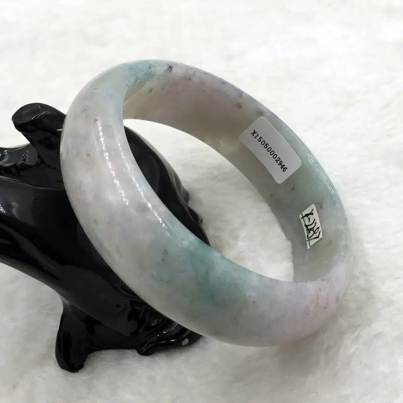 

free shipping 01682 Certified Grade A Natural Lavender Green Jadeite Jade Bangle Bracelet