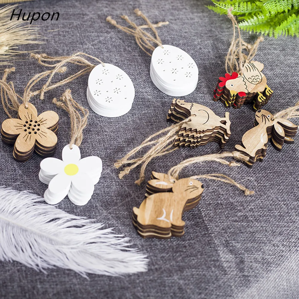 

Wood Easter Egg Rabbit Pendants Easter Decorations for Home 8pcs Creative Wood Crafts with String Easter Decoration Ornaments