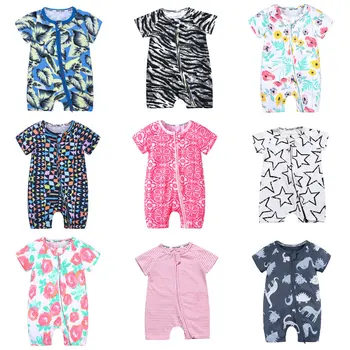 

Hot Sale Baby Romper Zipper Style Cotton Short Sleeve Newborn Baby Clothes Summer Cartoon Print Toddler Costumes 3-24 Months