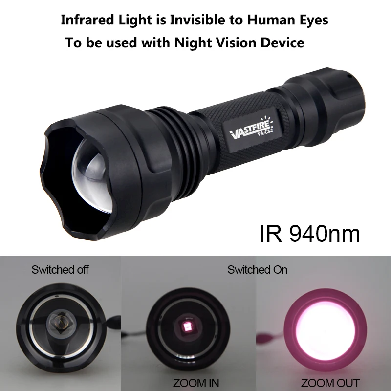 IR-501b Zoomable Focus Hunting Flashlight infrared Radiation IR 940nm Night Vision Weapon Light Rifle Gun Mount Remote Switch