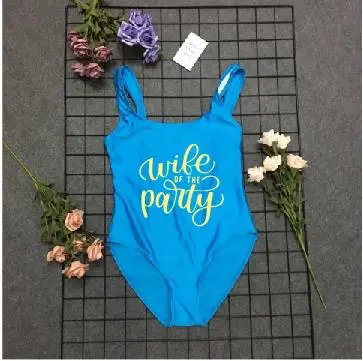 PADDY дизайнерские вечерние купальники для жены, повседневные слитные женские купальные костюмы для свадьбы, невесты, подружки невесты, купальники для женщин - Цвет: sky blue gold WIFE