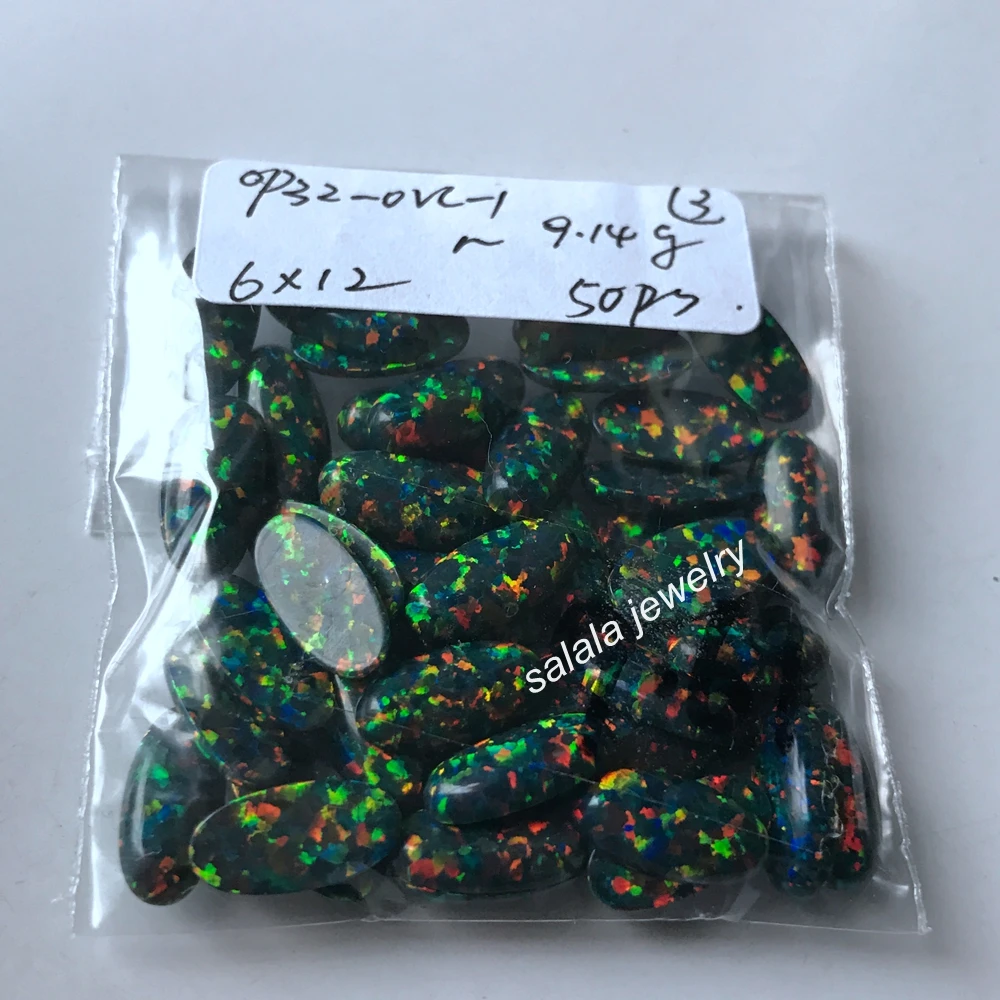 50pcs/lot 6x12mm Lab Created Oval Opal op32 Black Opal Synthetic Oval Fire Opal Oval Cabochon