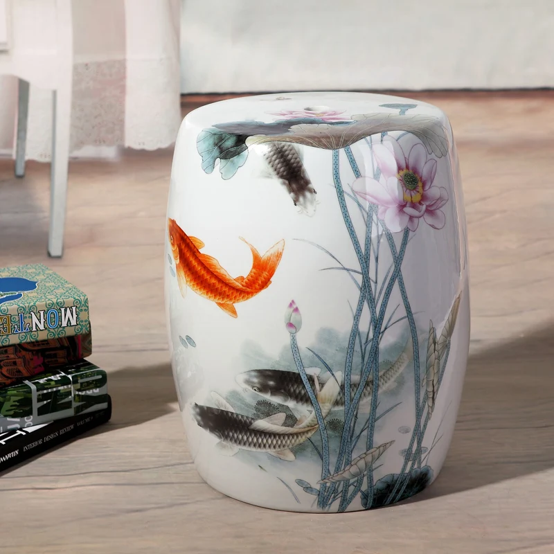 Fish painting Jingdezhen porcelain Garden stool ceramic stool for dressing table drum chinese chinese ceramic garden stools (4).jpg