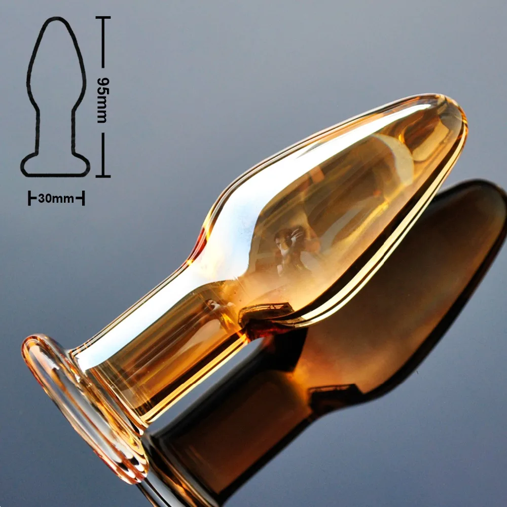 30mm Gold Crystal Anal Dildo Pyrex Glass Butt Plug Artificial Dick Male