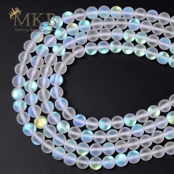 

A+ Matte White AB Frosted Austrian Crystal Round Beads For Jewelry Making 6 8 10 12mm Glitter MoonStone Beads Diy Bracelet