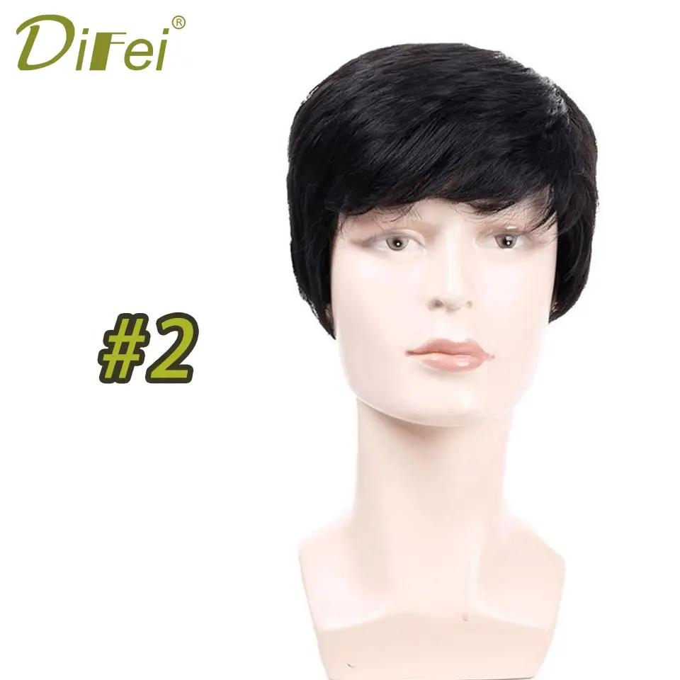 DIFEI натуральные мужские парики короткие прямые синтетические парики для мужчин термостойкие искусственные волосы черный коричневый - Цвет: 2