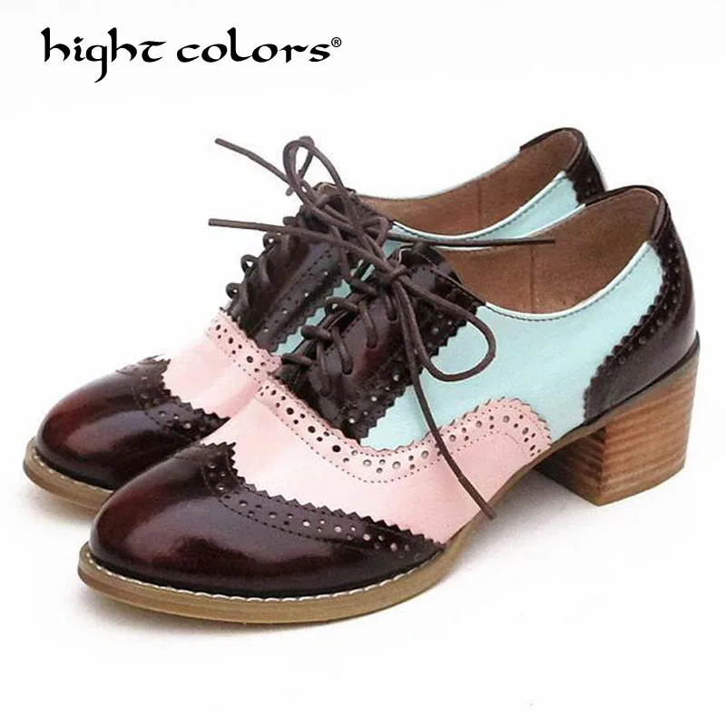 Rond Femmes Up En Brown Plat silver Dames Pink yellow Chaussures Richelieus Cuir White Blue Purple Lace Chaude Oxford White silver Angleterre Style Purple Richelieu Pour Pink Vente Véritable Mode Bout green 5v1x8Pq