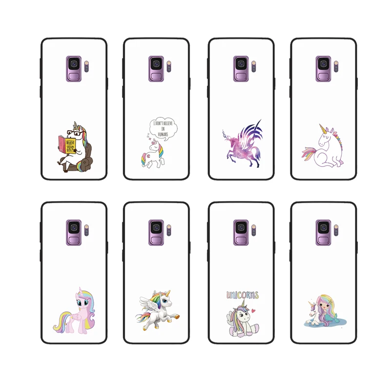 Закаленное Стекло чехол для Sumsung Galaxy S9 милый рисунок единорога кожи задняя крышка