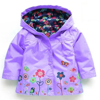 

2-6 yrs Baby Girls Toddler hooded 2020 spring Autumn Girls Jackets casual Kids Outwear flower pattern Waterproof Children Coat