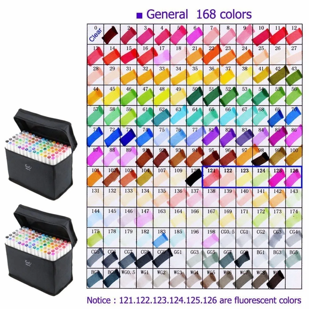 

30/80/ 168 Color Set TOUCHNEW 6 Marker Pens Dual Tips(Fine and Board Tips) for Art Drawing Craft Sketch Highlighter Underlining