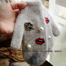 Новые зимние перчатки женские модные Мультяшные перчатки мех кролика перчатки полный палец вязаные варежки для женщин перчатки