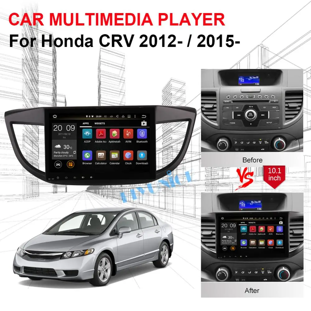 Top 10.1 Inch Android IPS Screen Car Radio Stereo For Honda CRV CR-V 2012 2013 2014 2015 2016 Car GPS Navigation Multimedia Player 4
