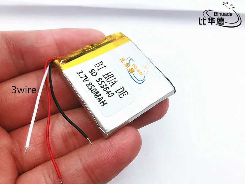 

Li-Po 3 line 3.7V 850mAh 553640 Lithium Polymer Li-Po li ion Rechargeable Battery cells For Mp3 MP4 MP5 GPS