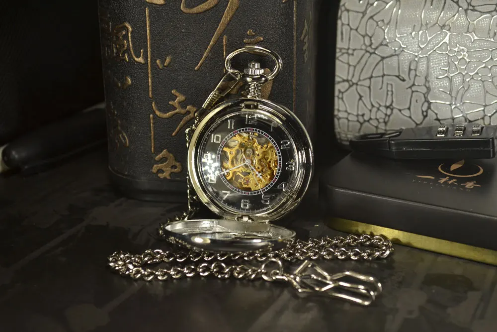 TIEDAN Автоматическая карманные часы Для мужчин стимпанк Роскошные Античная Сеть Цепочки и ожерелья бронза Повседневное Скелет Механические