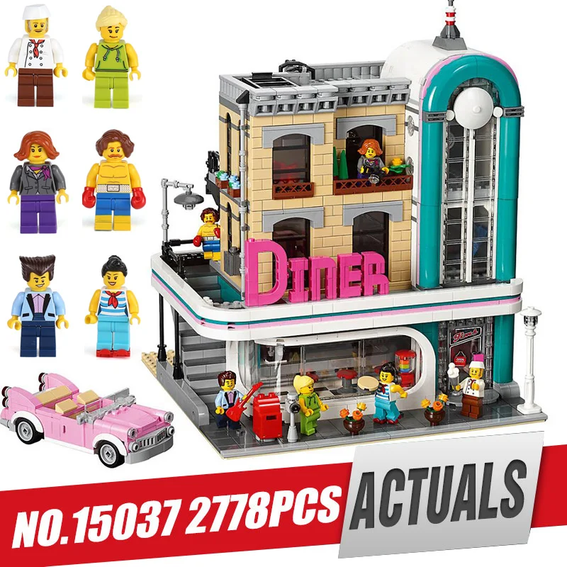 

Lepin 15037 Genuine Streetview Series The Downtown Diner Set 10260 Building Blocks Bricks toys legoing model as children gifts