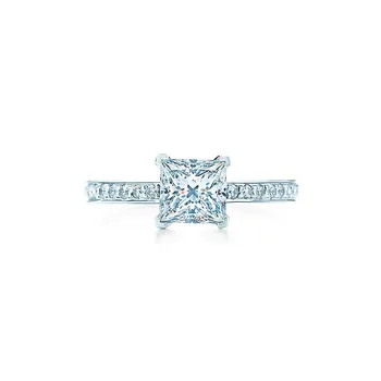 

Fancy Princess Cut 1CT Classic Jewelry Never Fade Superb Real AU585 White Gold Quality Synthetic Carbon Ring for Women Wedding