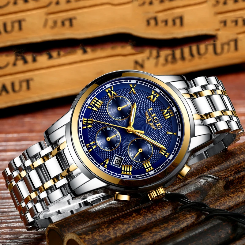  LIGE men's watches Fashion Brand Multifunction Chronograph Quartz Watch Military Sport watch men Ma