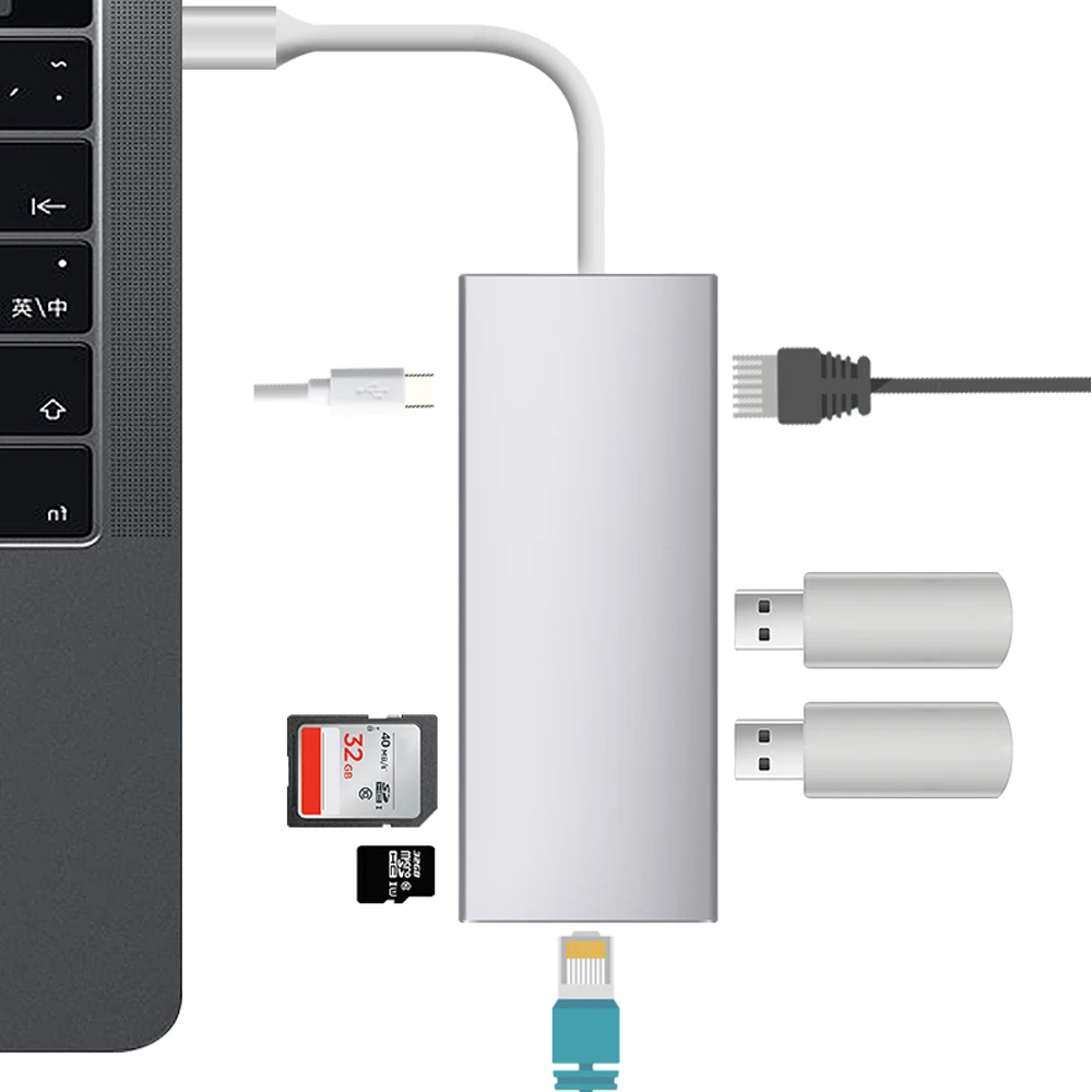 

USB C3.0 HUB to HDMI 4K Ethernet Thunderbolt 3 Type C Charging Dock For MacBook Pro Huawei P20 Pro Tpye C HUB USB 3.0