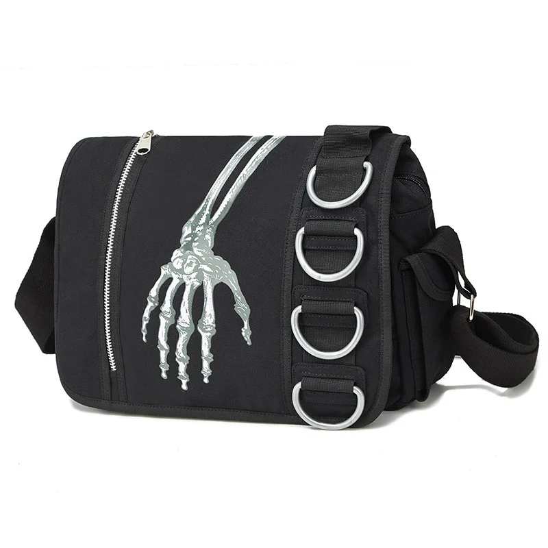 Женская парусиновая сумка на молнии в стиле панк, Индивидуальная сумка на плечо с принтом черепа, широкий ремешок, повседневная женская сумка