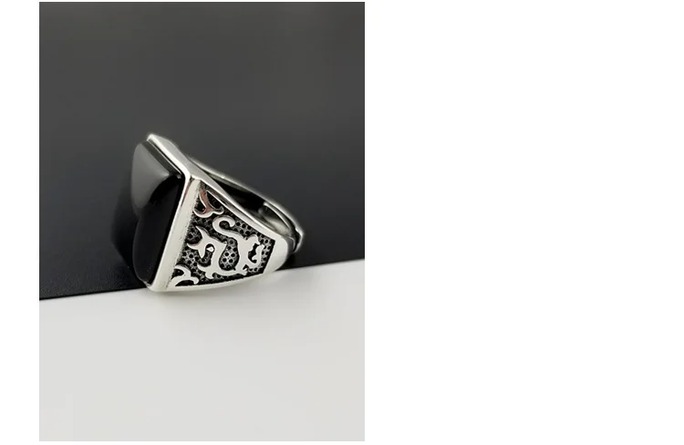 Black Onyx Ring in Sterling Silver 925 charm men Ring Real Men's Ring Natural Stone Retro Cool Fashion Silver charm ring