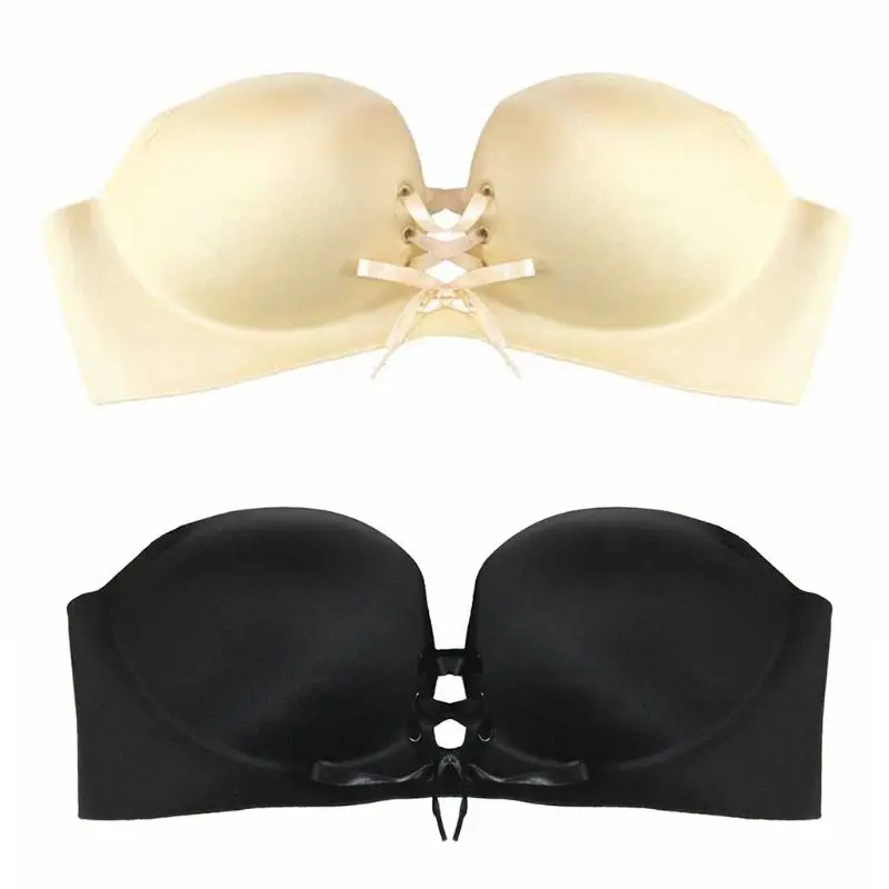 Women Girls Strapless Invisible 1/2 Cup Bra Seamless Solid Push Up