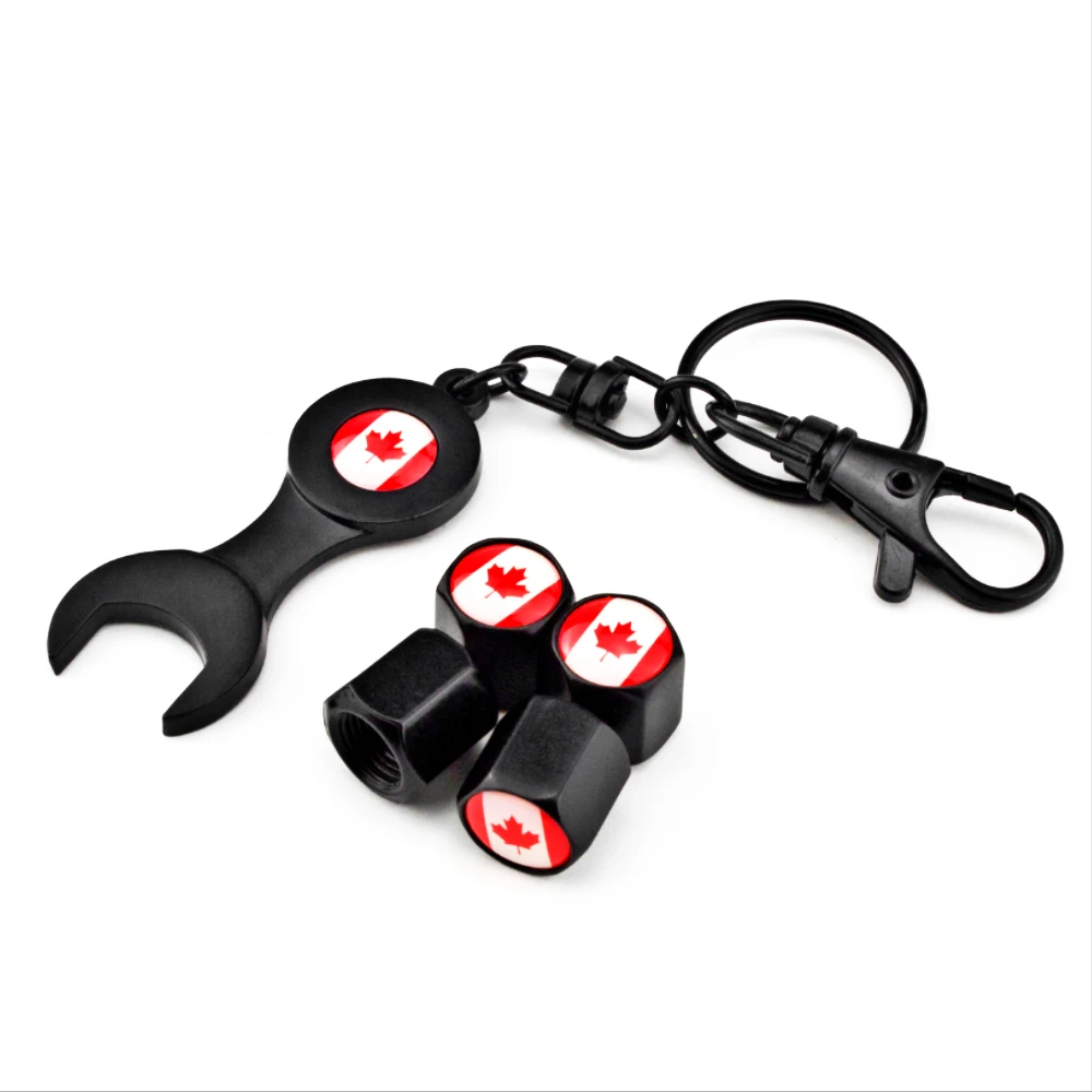 Car Dust proof Wheel Valve Stems Caps & Wrench Canada Flag