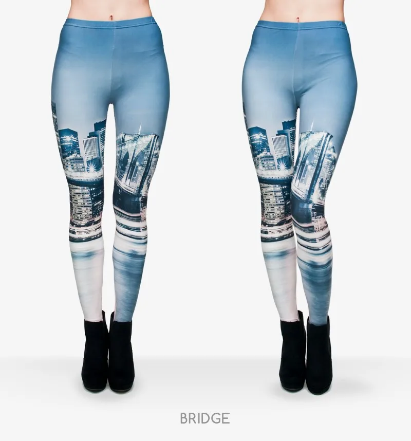 Женские забавные длинные узкие штаны Новые Полиэстеровые 3D ньюйоркские здания моста печатные женские забавные стандартные леггинсы для девочек - Цвет: Bridge leggings