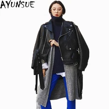 AYUNSUE дизайн осенняя куртка из искусственной кожи женское пальто из искусственной кожи короткая черная мотоциклетная куртка на молнии Верхняя одежда LX1235