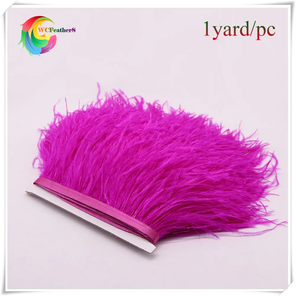 

high quality 1yard long dyed rose red natural ostrich feather trims fringe real ostrich feather trimming with ratin ribbon