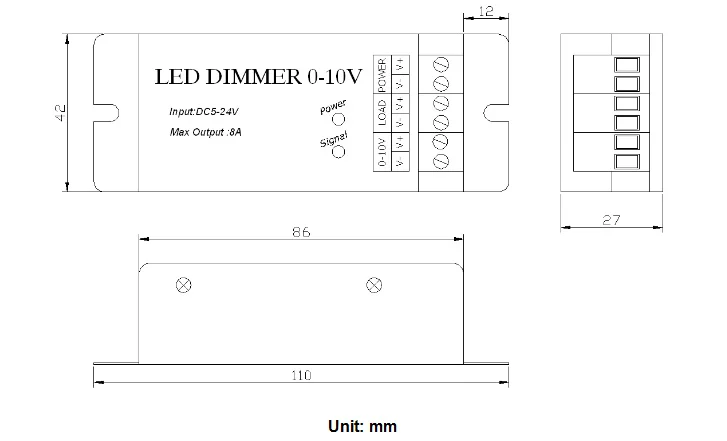 Входное напряжение: DC 5-24 В, выход 0-10 В диммер сигнал LED контроллер, 0-10 В затемнения, 8A/channel, Макс 192 Вт для Светодиодные полосы