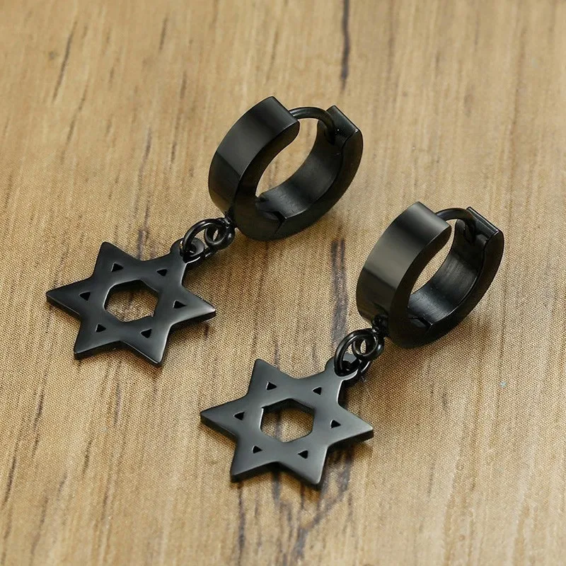 Мужские сережки Star of David черные серьги из нержавеющей стали Подарочные ювелирные