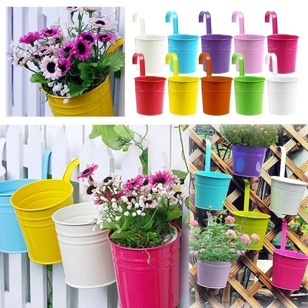 

4PCS Flower Pots Metal Iron Flower Pot Hanging Balcony Garden Plant Planter Home Decoratin Colors Mixed bonsai