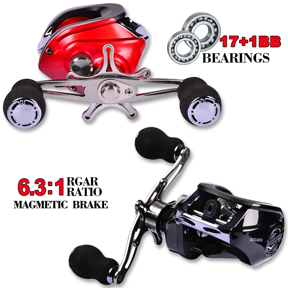 Water Drop Reel Casting Reel Gear Ratio 6.3:1 Aluminum Spool Baitcast 17+1BB Bearing Left-Right Handle 200g Baitcast Reel