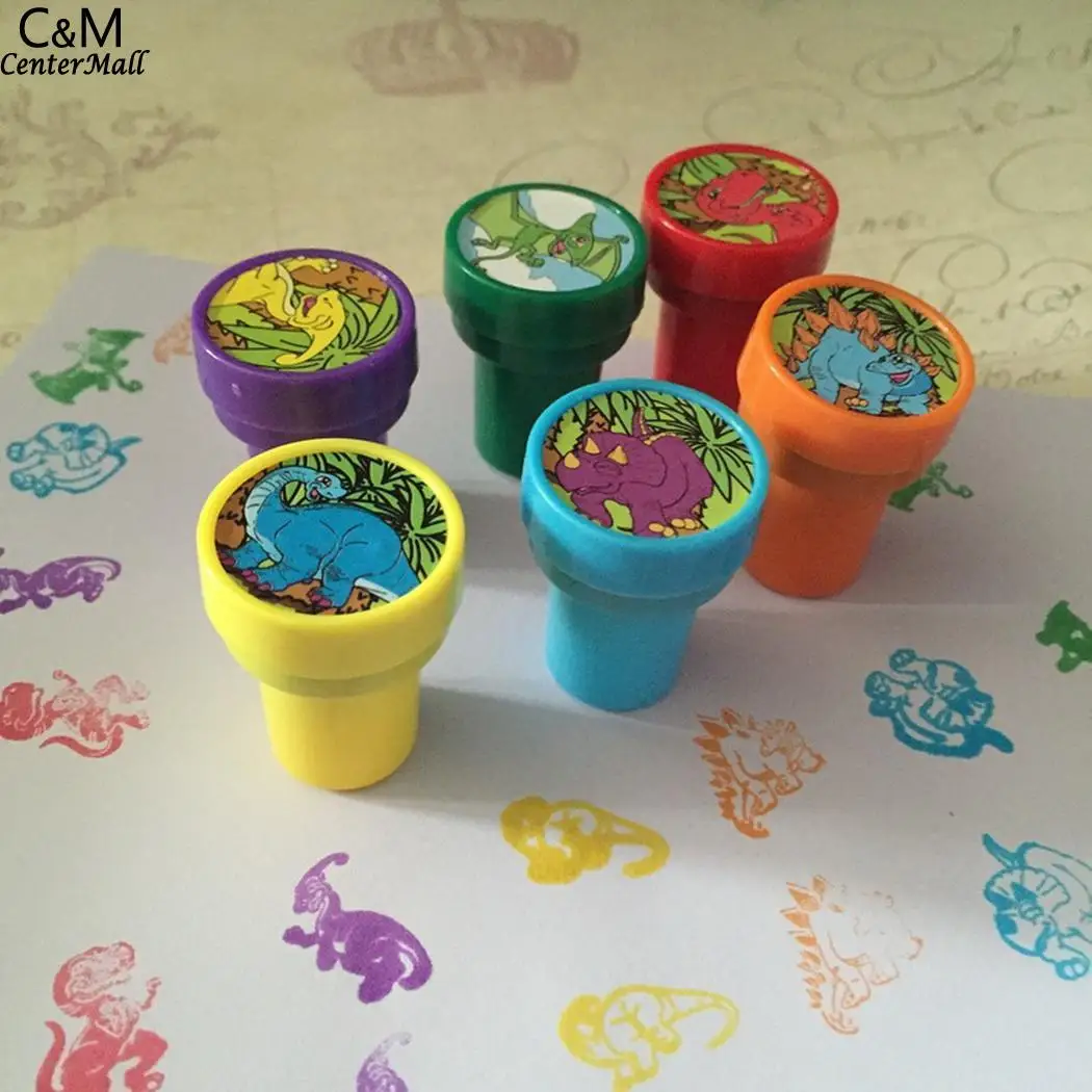 

6Pcs Cartoon Dinosaur Stamper inked Kids stamp Crafts Fun comes plastic Colorful Casual Dinosaur Cute Toys Stampers Unisex Gifts