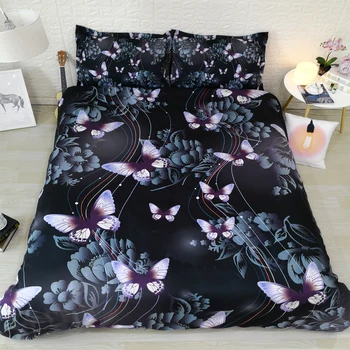 

4 pieces Single size bed sheet elegant flowers and butterfly bedding set luxury 6pcs Super King queen duvet cover gift for her