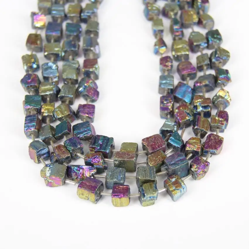 

Approx 23pcs,New Arrival!Natural Pyrite Cube Stone Loose Beads Bulk,Rough Mystic Titanium Rainbow Faceted Nugget Beads Craft