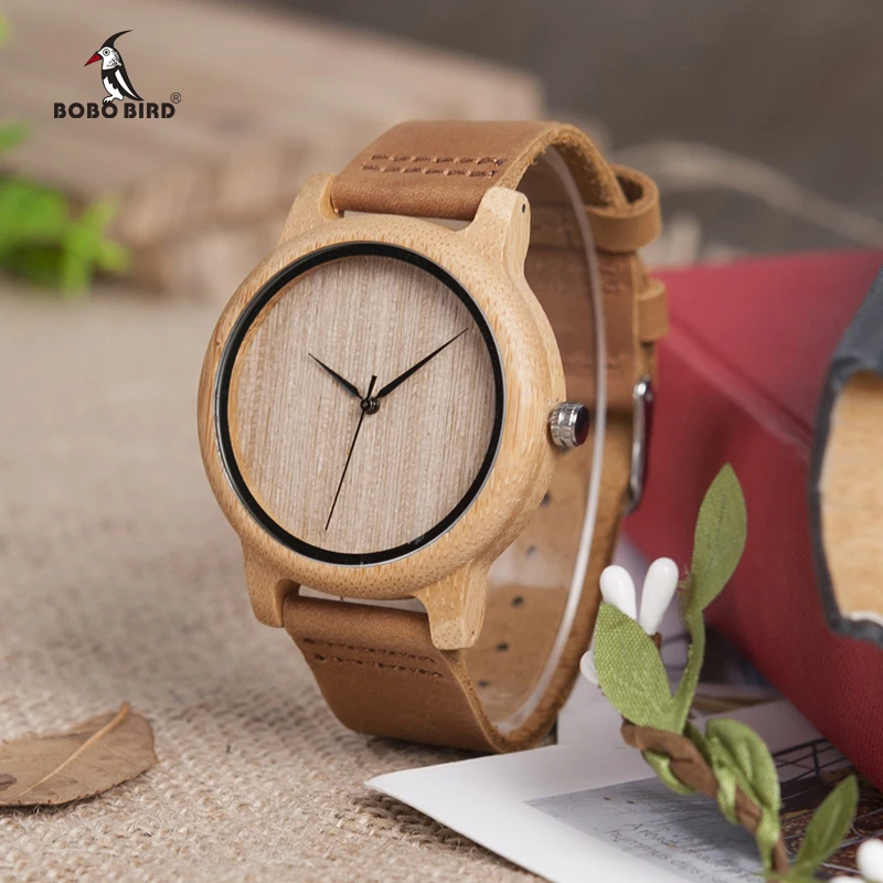 relogio masculino BOBO BIRD Timepieces Men Watch Bamboo Wooden Watches for Men and Women With Soft Leather Strap C-A19