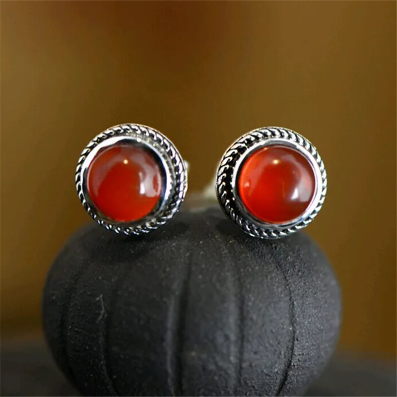 Genuine 925 Sterling Silver Natural Red Carnelian Earrings Crystal Genuine 925 Sterling Silver Natural Red Carnelian Earrings Crystal Round Stud Onyx For Womens Clic High Quality In From Jewelry