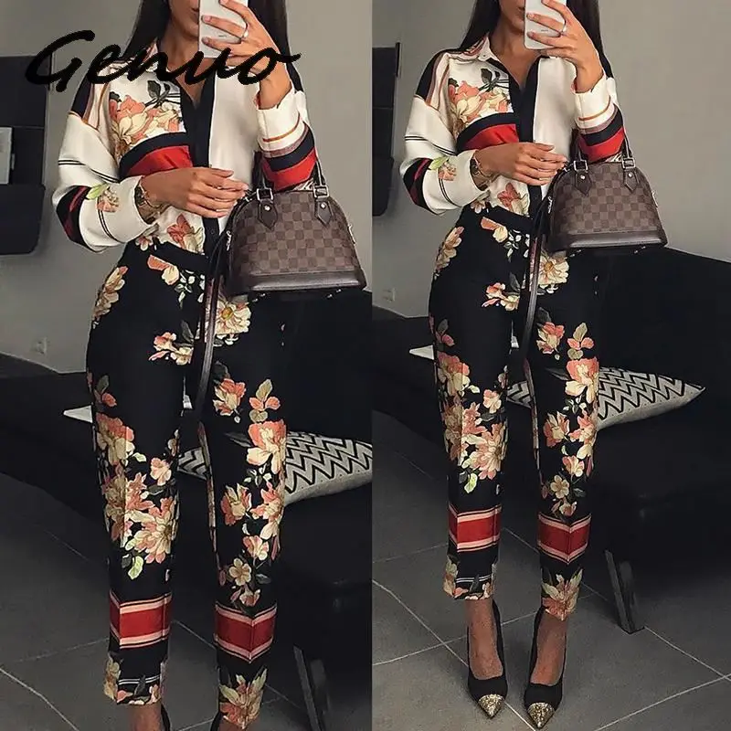 

Genuo New 2019 New Spring Floral Sexy Jumpsuits for Women Long Sleeve Jumpsuit Casual Overalls Romper Women Monos De Mujer
