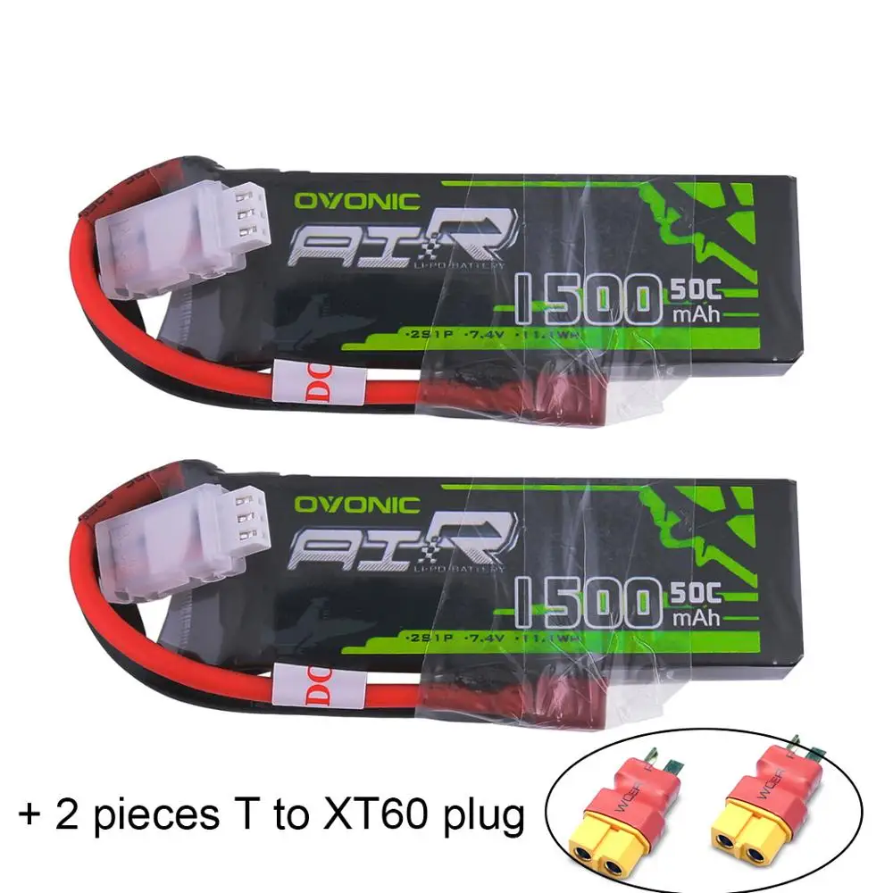 2х аккумулятор ovoic 7,4 V 1500mAh 50C-100C 2S LiPo с Т-образным разъемом для 1/18 RC автомобиля 1:18 размера автомобиля вертолета самолета квадрокоптера - Цвет: Add 2pcs XT60 plug